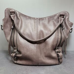 Realer Hobo Shoulder Bag Metallic Pewter | Gunmetal Multi Zip Large Purse